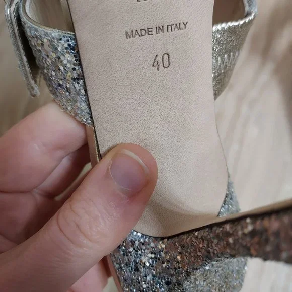 Jimmy Choo Silver Sparkle Glitter Wedding Crystal Buckle Marta Heel Mules - Picture 7 of 10